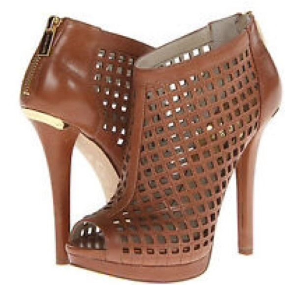 Michael Kors brown leather peep toe bootie